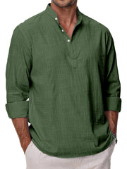 Men's Simple Solid Color Casual Long Sleeve Stand Collar Polo Shirt