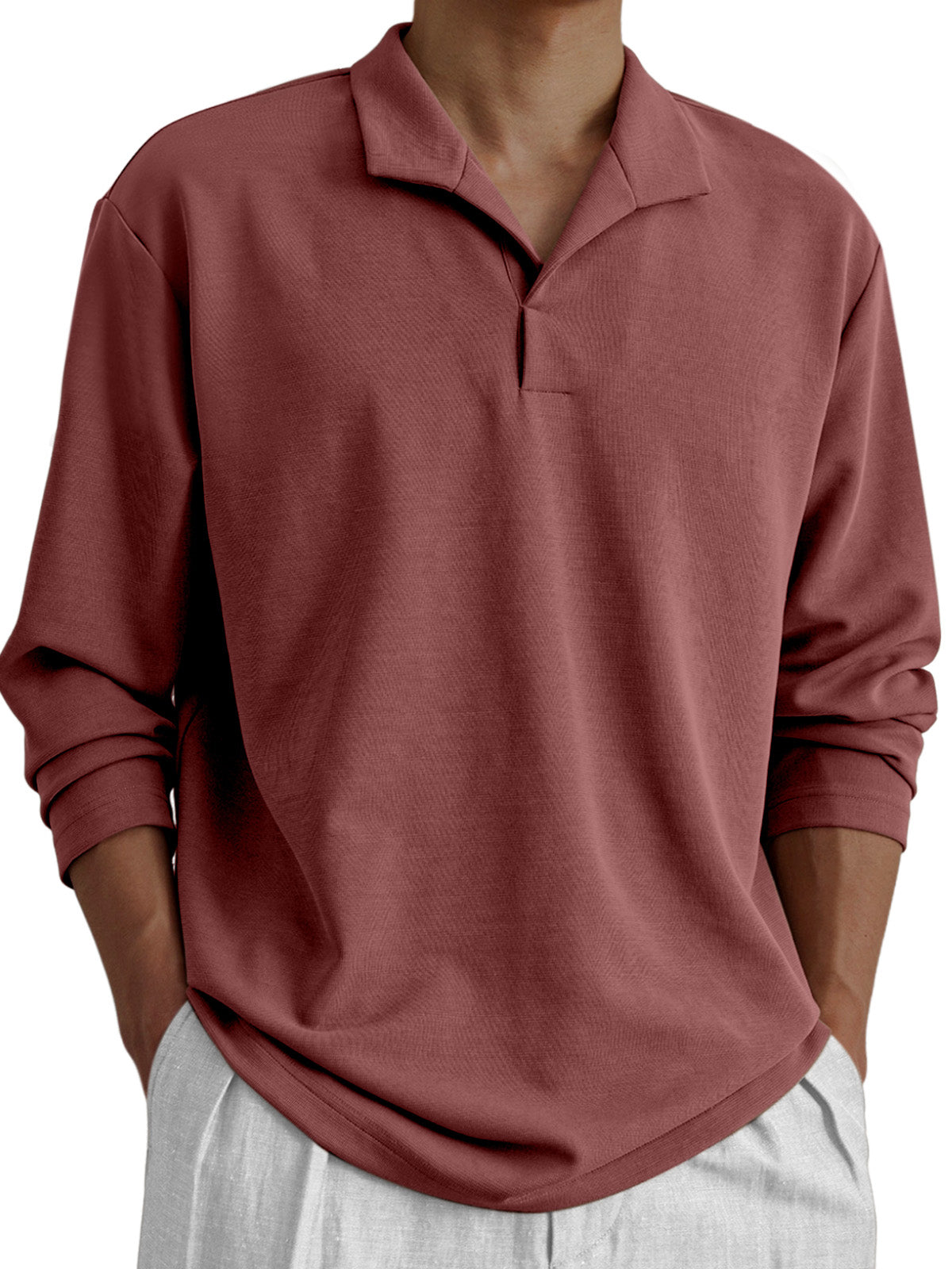 Men's Daily Casual Solid Color Design Long-sleeved Polo Shirt