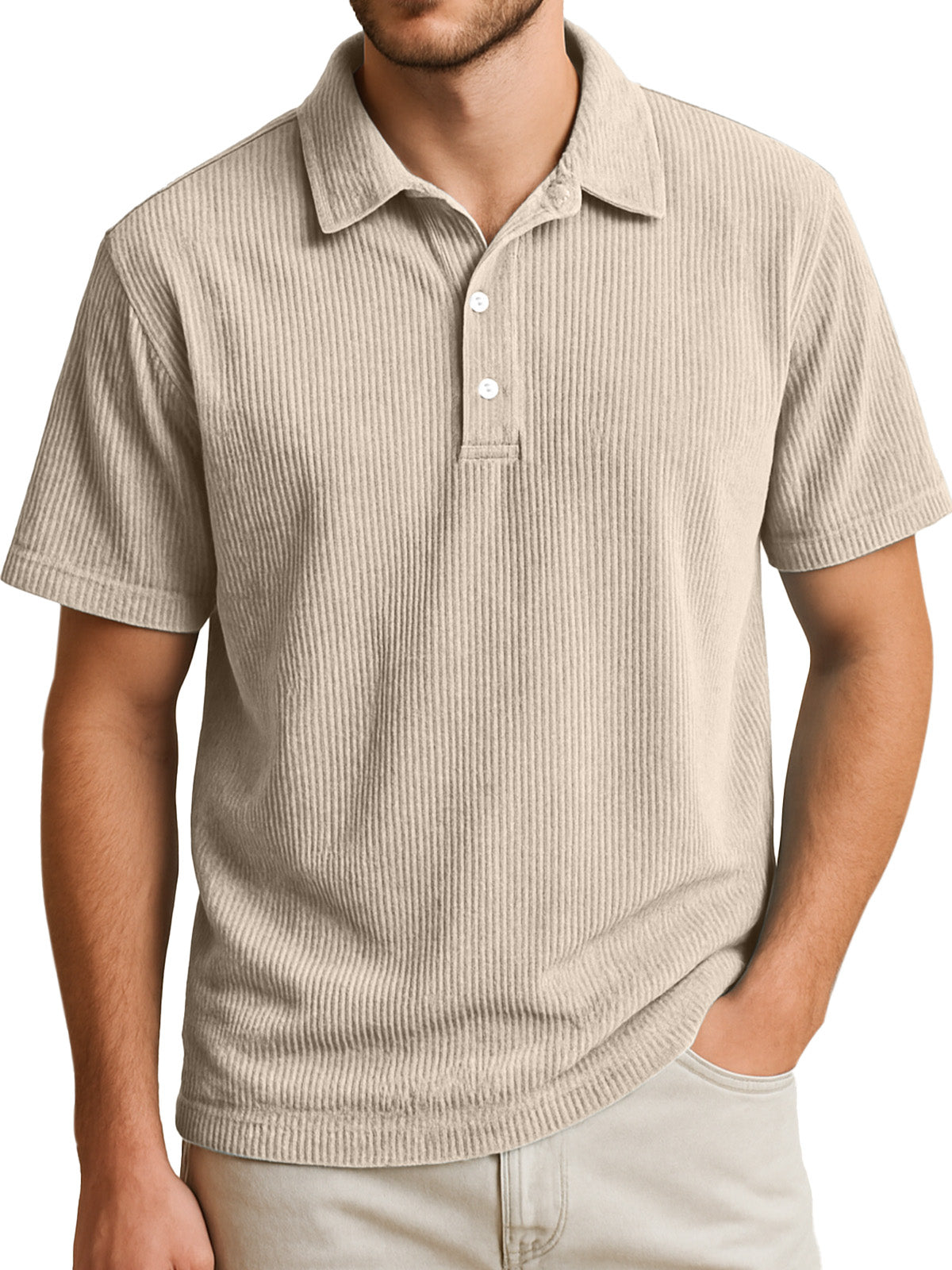 Men's Simple Daily Solid Color Vertical Pit Short-sleeved Lapel Polo Shirt