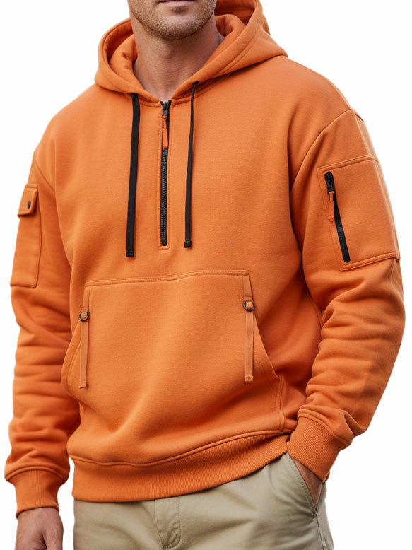 Men's Casual Sportswear Hoodie With Multiple Zipper Pockets.