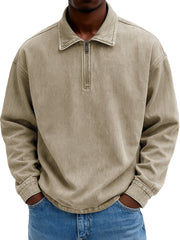 Men's Stylish Casual Retro Zippered Lapel Long-sleeved Loose-fitting Distressed Sweatshirt 