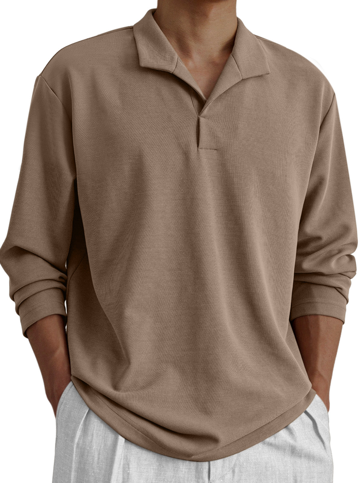 Men's Daily Casual Solid Color Design Long-sleeved Polo Shirt