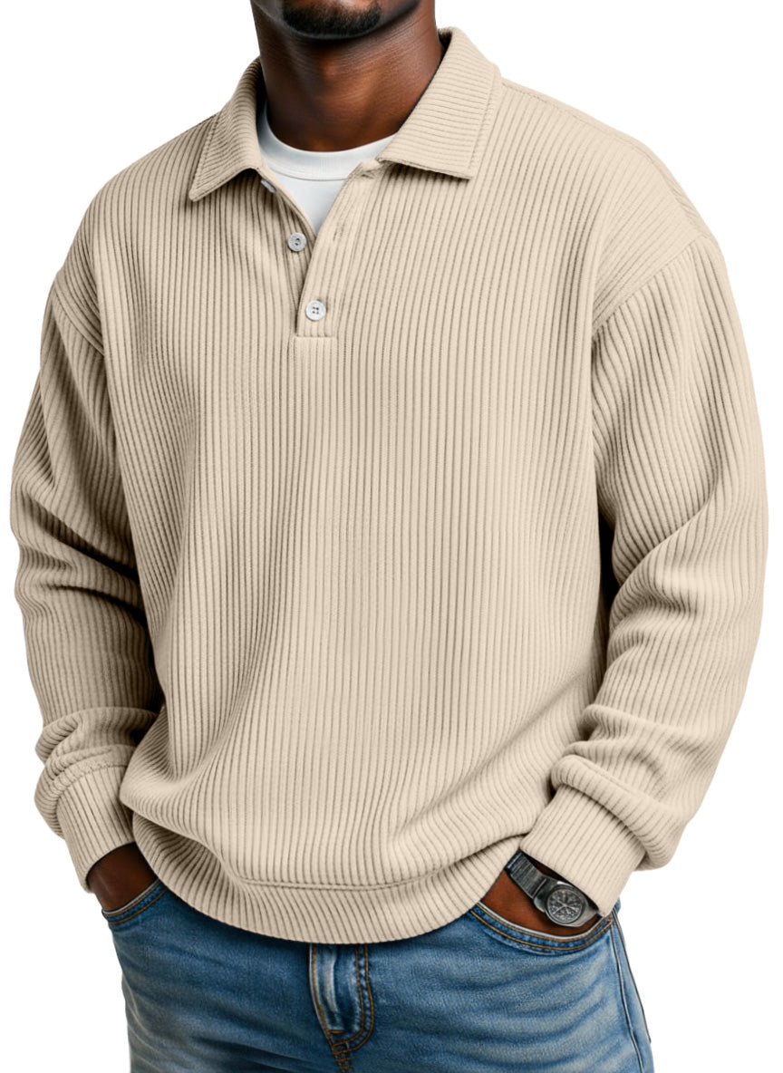 Men's Simple Casual Vertical Pit Lapel Long-sleeved Polo Shirt