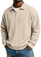 Men's Simple Casual Vertical Pit Lapel Long-sleeved Polo Shirt