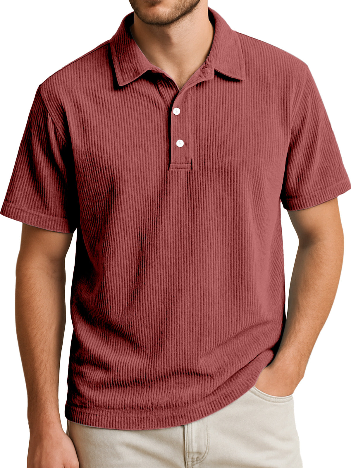 Men's Simple Daily Solid Color Vertical Pit Short-sleeved Lapel Polo Shirt