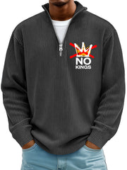 Men's Simple Ribbed No Kings Stand-up Collar Zipper Long-sleeved T-shirt