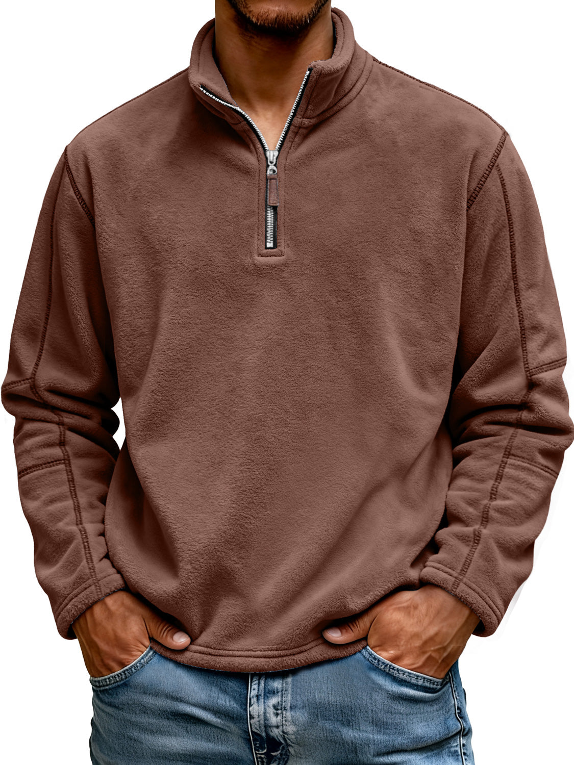 Men's Fashion Polar Fleece Stand Collar Zipper Casual Sweatshirt