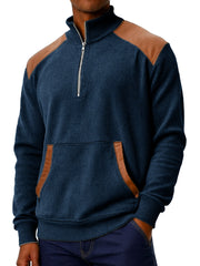 Men's Clothing Fashionable Casual Stitching Pit Strip Corduroy Fabric Pockets Stand Collar Zipper Sweatshirt 