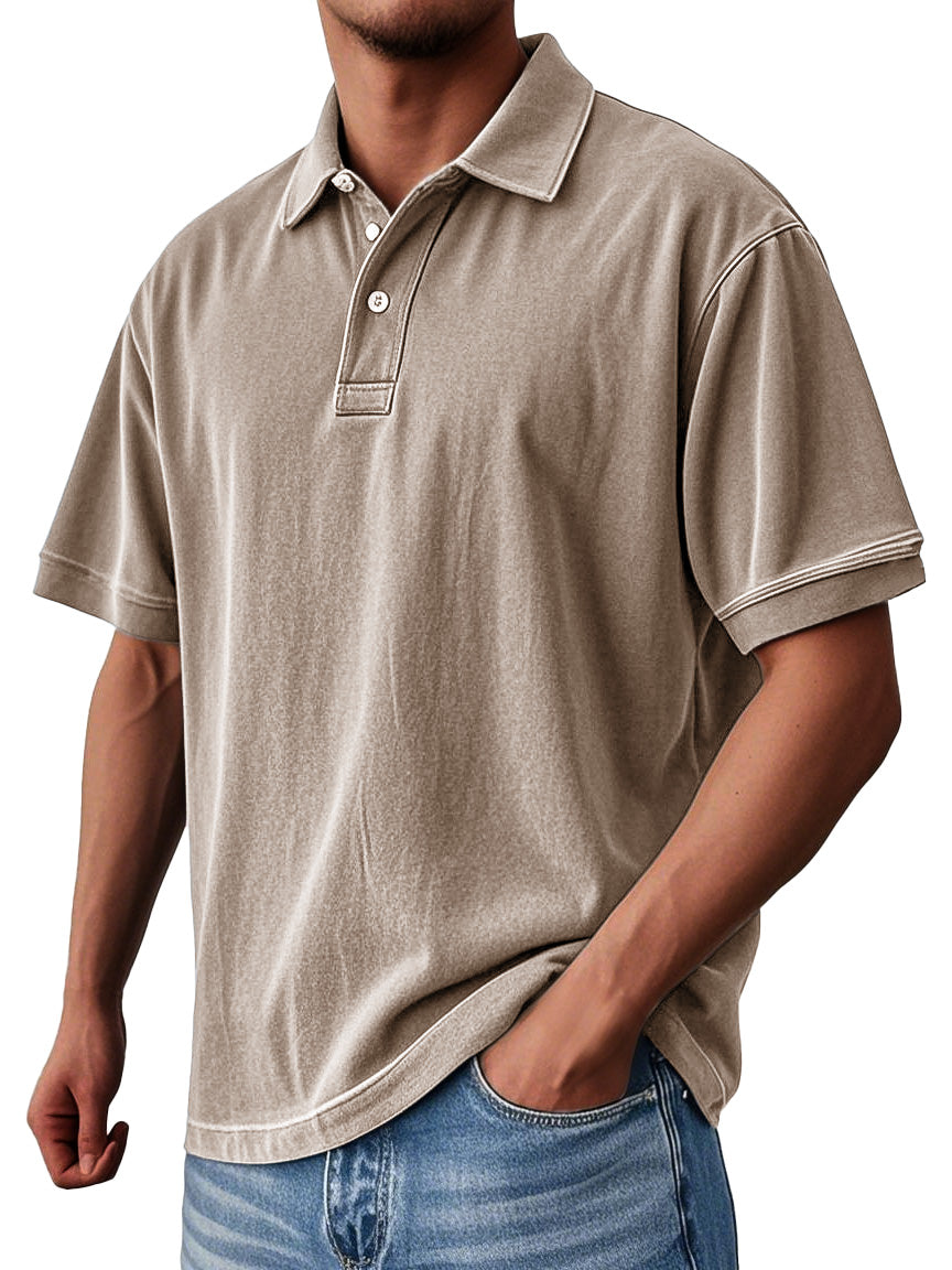 Men's Fashion Casual Vintage Washed Short-sleeved Lapel Polo Shirt