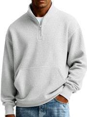 Men's Fashionable Casual Waffle Fabric Stand-up Collar Half-zip Long-sleeved Sweatshirt