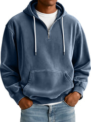 Men's Simple Suede Casual Zipper Hooded Sweatshirt