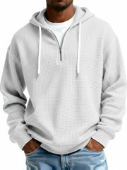 Men's Stylish Casual Waffle Fabric Half-zip Hooded Sweatshirt 
