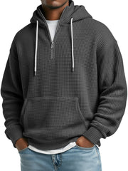 Men's Daily Waffle Stand Collar Zipper Casual Loose Hooded Sweatshirt