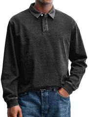 Men's Retro Everyday Lapel Button Casual Long Sleeve Polo Shirt