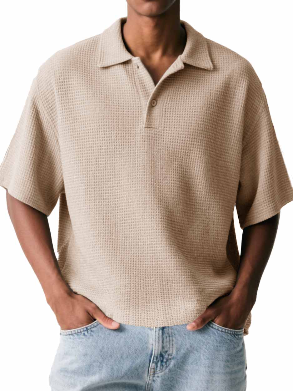 Men's Fashion Casual Waffle Fabric Short-sleeved Polo Shirt