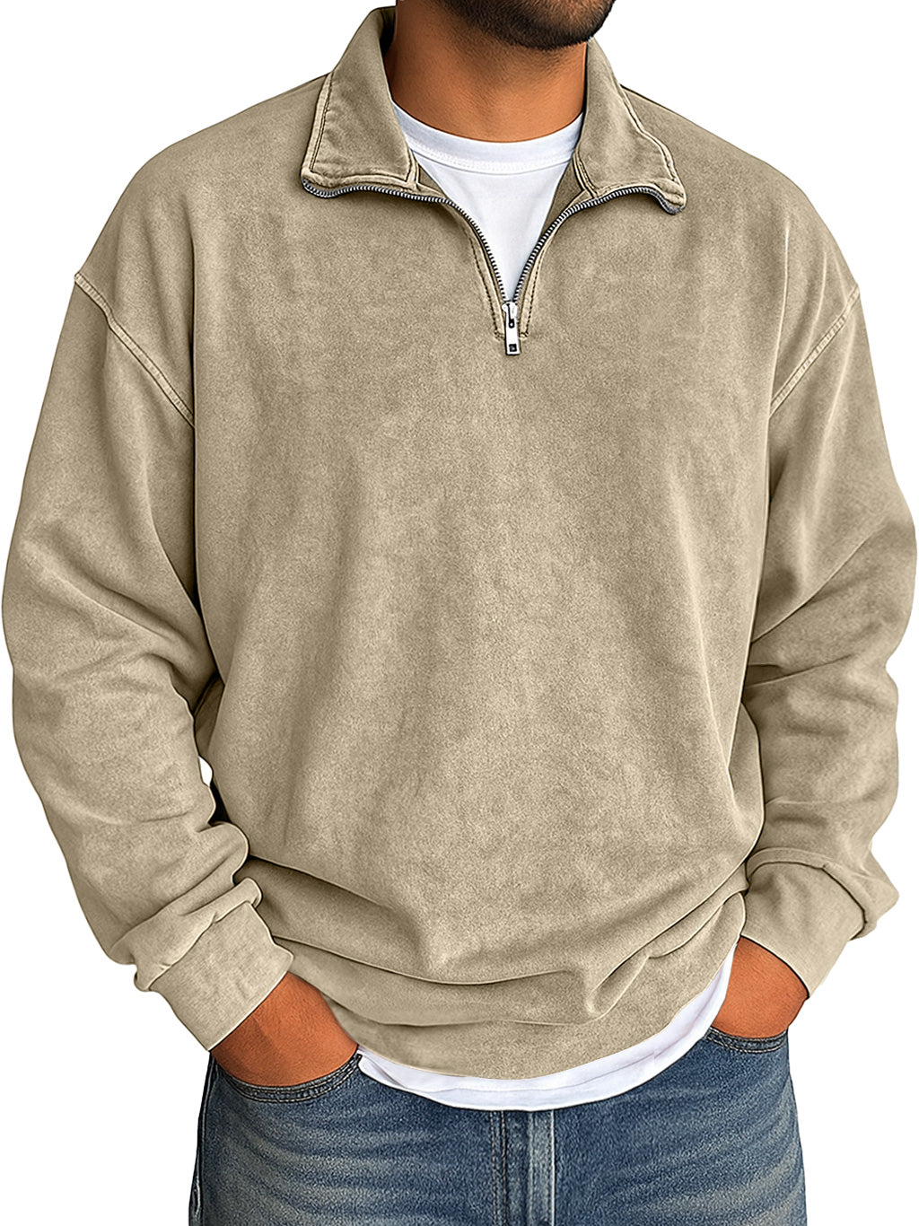 Men's Retro Daily Stand Up Collar Zipper Used Hoodie