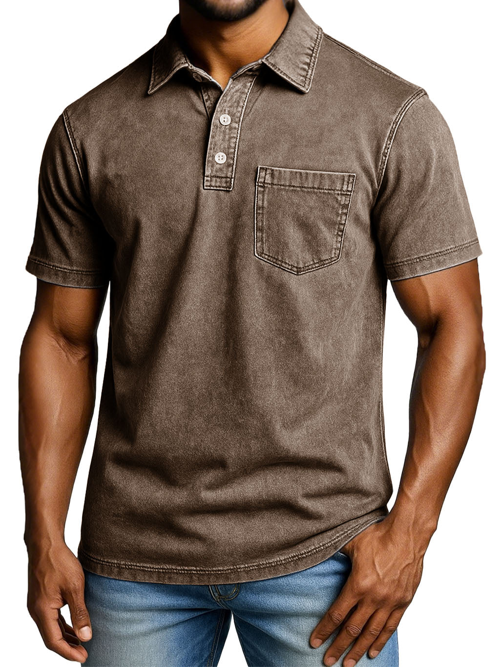 Men's Fashion Outdoor Retro Distressed Short-sleeved Pocket Polo Shirt 