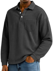 Men's Daily Ribbed Lapel Button-down Casual Pocket Polo Shirt