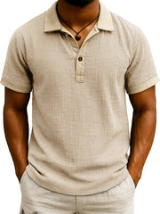  Men's Fashion Retro Hemp Fabric Patchwork Contrast Color Short-sleeved Polo Shirt 