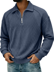 Men's Waffle Lapel Zipper Design Split Stitching Polo Shirt