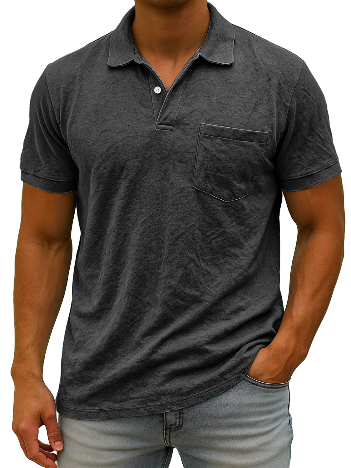 Men's Daily Suede Casual Lapel Pocket Comfort Short Sleeve POLO Shirt