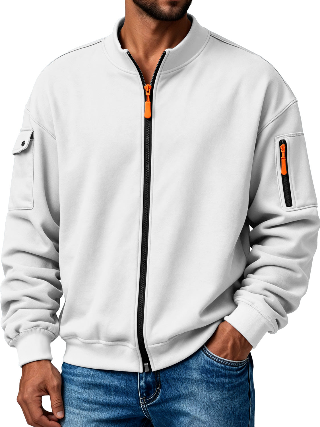 Men's Multi-Pocket Stand Collar Zipper Casual Jacket