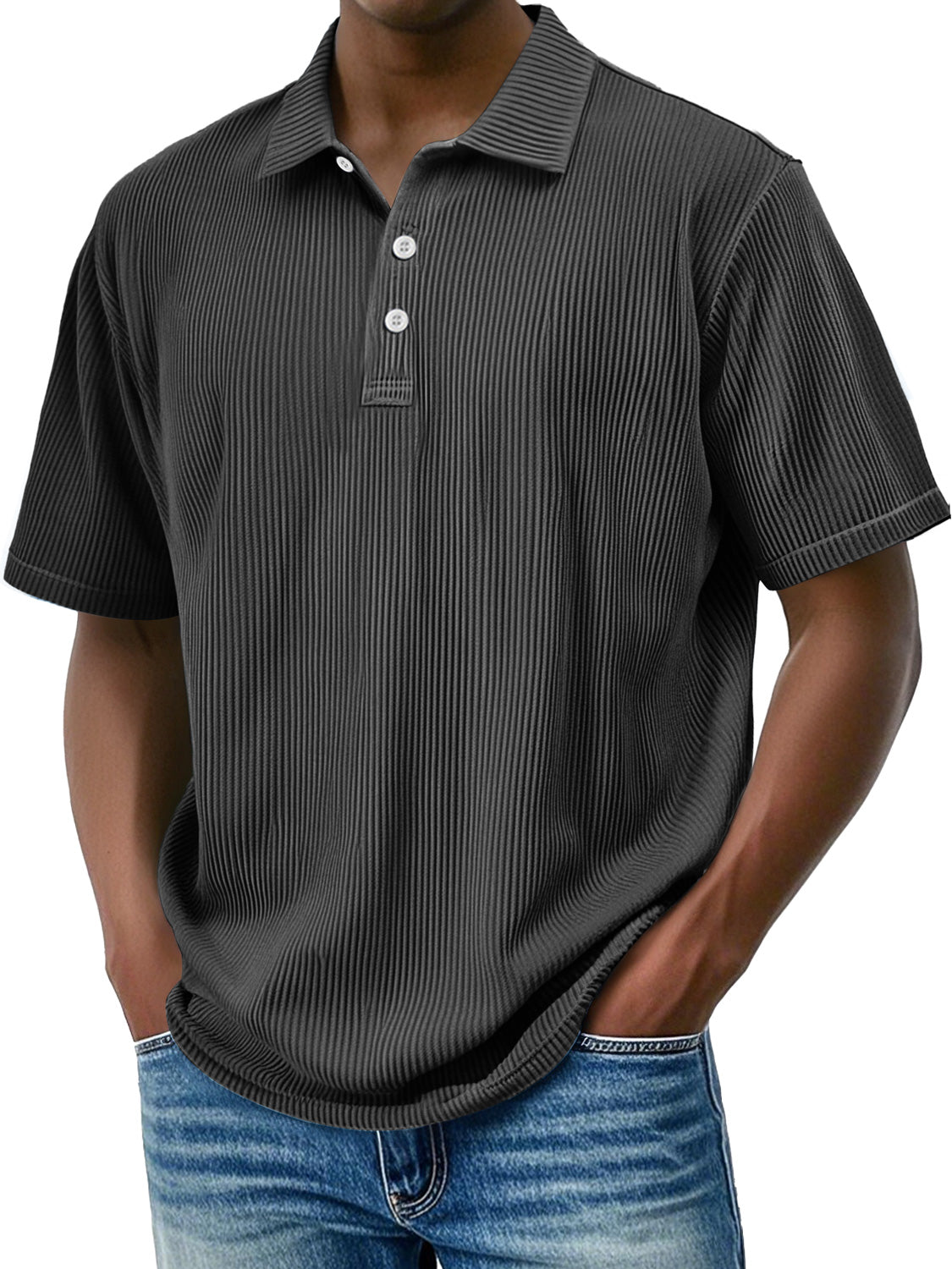 Men's Daily Lapel Ribbed Comfortable Short-sleeved Polo Shir