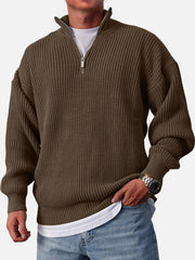 Men's Casual Fashion Loose Zipper Stand Collar Solid Color Sweater
