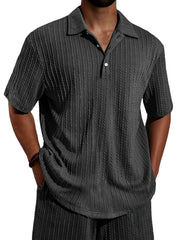 Men's Daily Jacquard Texture Casual Lapel Button Short-sleeved Polo Shirt