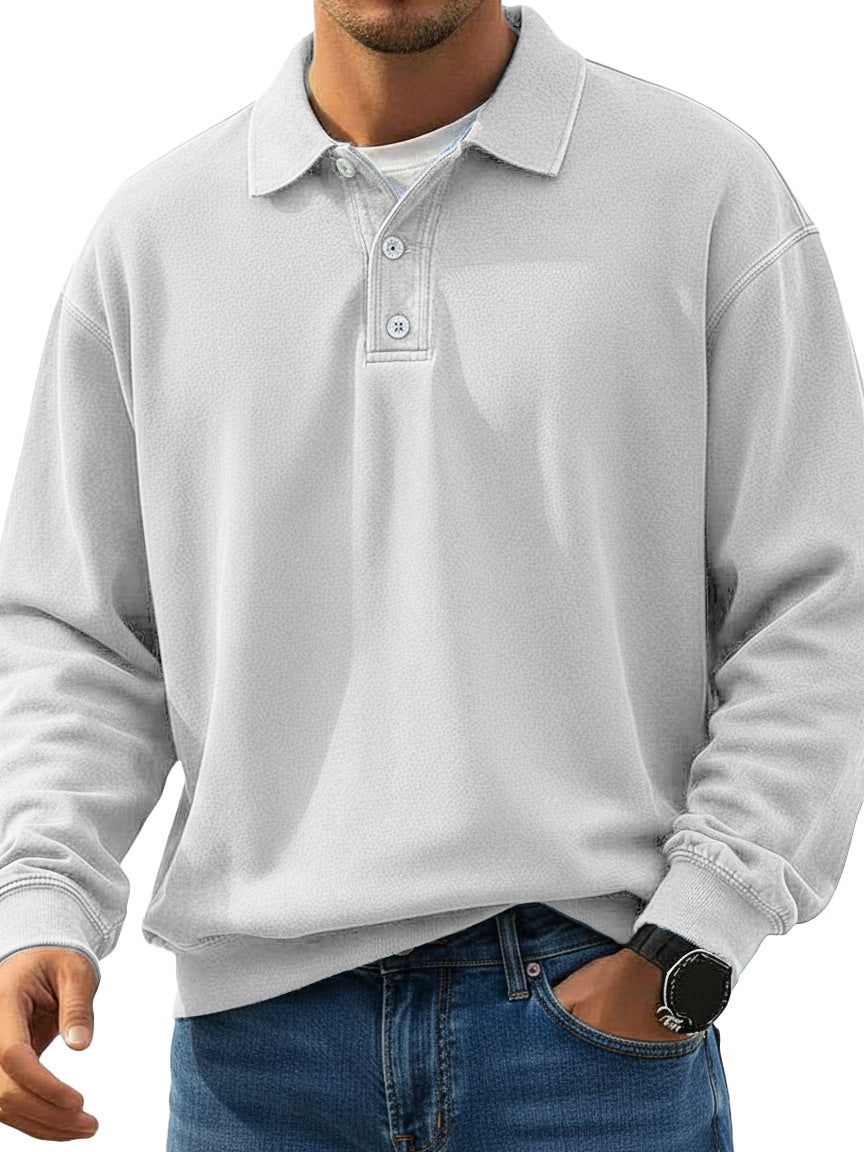  Men's Stylish Retro Lapel Long-sleeved Polo Shirt