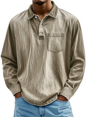 Men's Retro Lapel Button Casual Pocket Comfortable Long Sleeve Polo Shirt