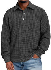 Men's Everyday Corduroy Corn Plaid Lapel Button-down Casual Pocket Long-sleeved Polo Shirt