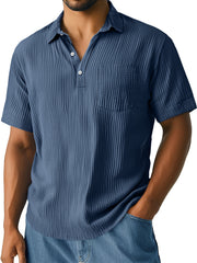 Men's Daily Pleated Texture Lapel Pocket Casual Short-sleeved Polo Shirt