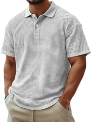 Men's Everyday Waffle Casual Lapel Button Down Comfortable Short-sleeved Polo Shirt