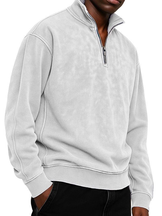 Men's Clothing Fashionable Casual Daily Stand-neck Suede Fabric Long-sleeved Zipper Hoodie
