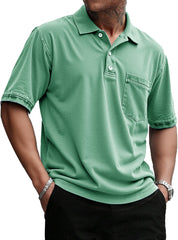 Men's Stylish Retro Pure Cotton Distressed Fabric Pocket Lapel Polo Shirt 