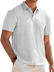 Men's Jacquard Texture Casual Lapel Button Solid Color Short-sleeved Polo Shirt