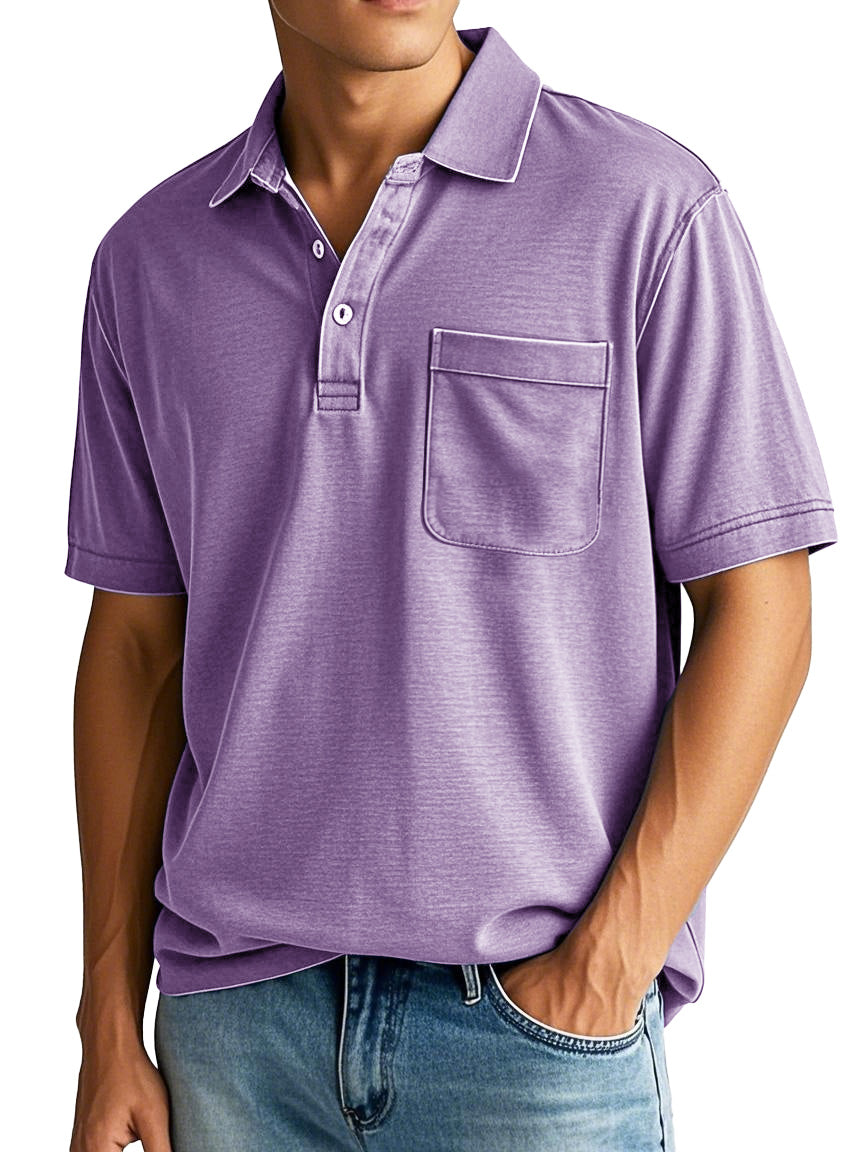 Men's Fashion Vintage Lapel Short Sleeve Pocket Polo Shirt