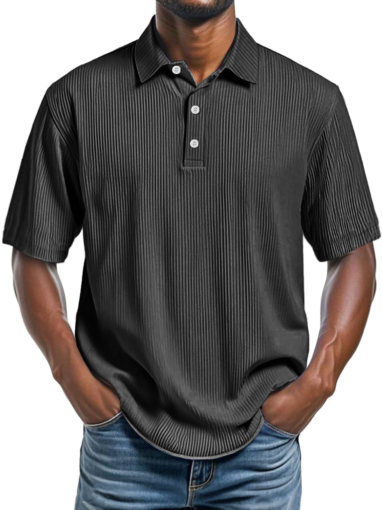 Men's Daily Ribbed Lapel Fashionable Casual Short-sleeved Polo Shirt