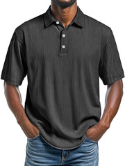 Men's Daily Ribbed Lapel Fashionable Casual Short-sleeved Polo Shirt