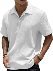  Men's Fashion Retro Pleated Fabric Short-sleeved Polo Shirt 