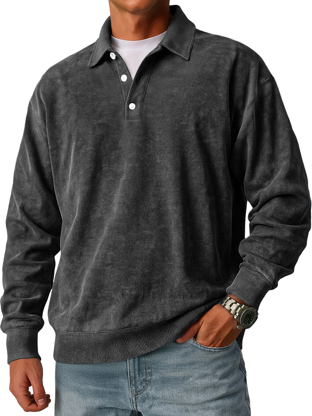 Men's Retro Simple Lapel Button Casual Loose Polo Shirt