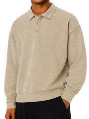 Men's Fashionable Daily Casual Lapel Long Sleeve Loose Hoodie Polo Shirt 