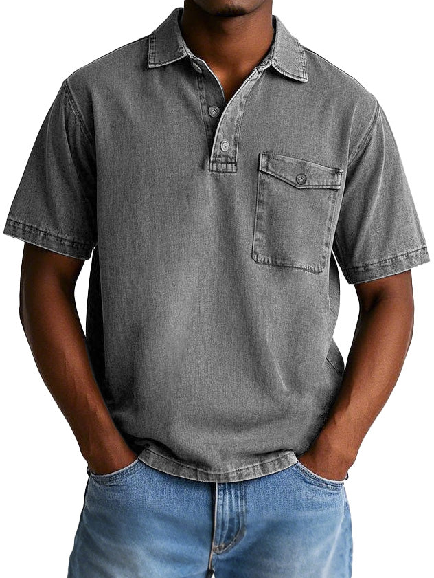 Men's Fashion Casual Retro Workwear Lapel Pocket Polo Shirt
