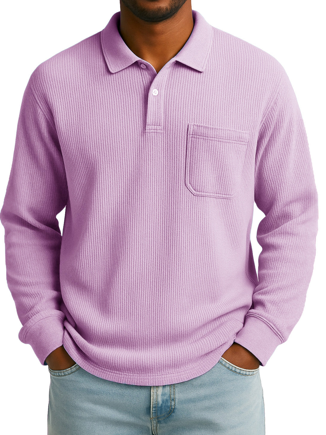 Men's Stylish Everyday Casual Corduroy Fabric Pocket Lapel Long-sleeved Polo Shirt 