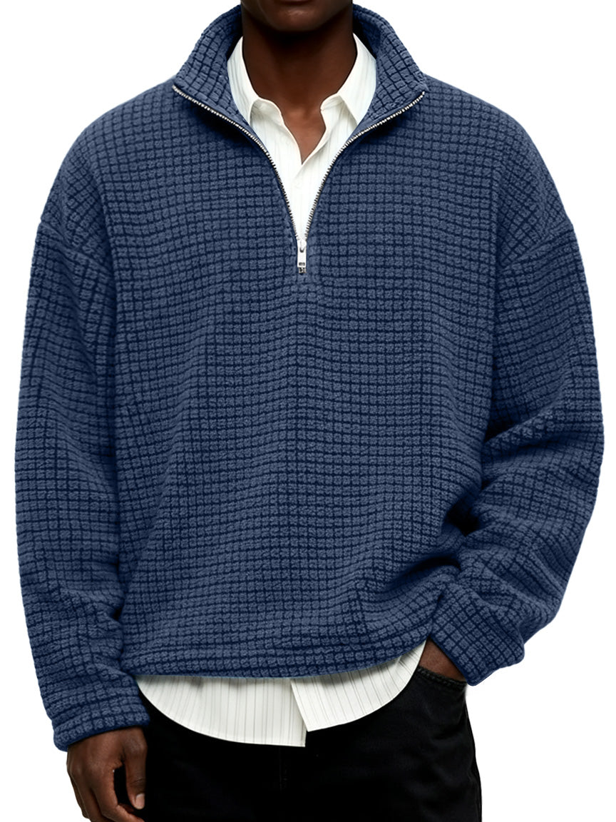 Men's Daily Textured Stand Collar Zipper Casual Sweatshirt