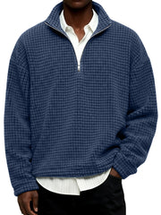 Men's Daily Textured Stand Collar Zipper Casual Sweatshirt