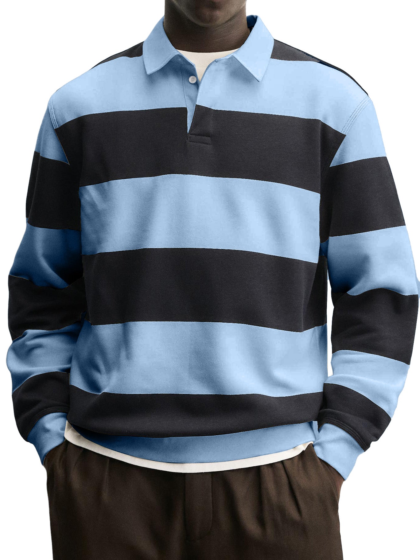 Men's Casual Striped Contrast Collar Polo Shirt