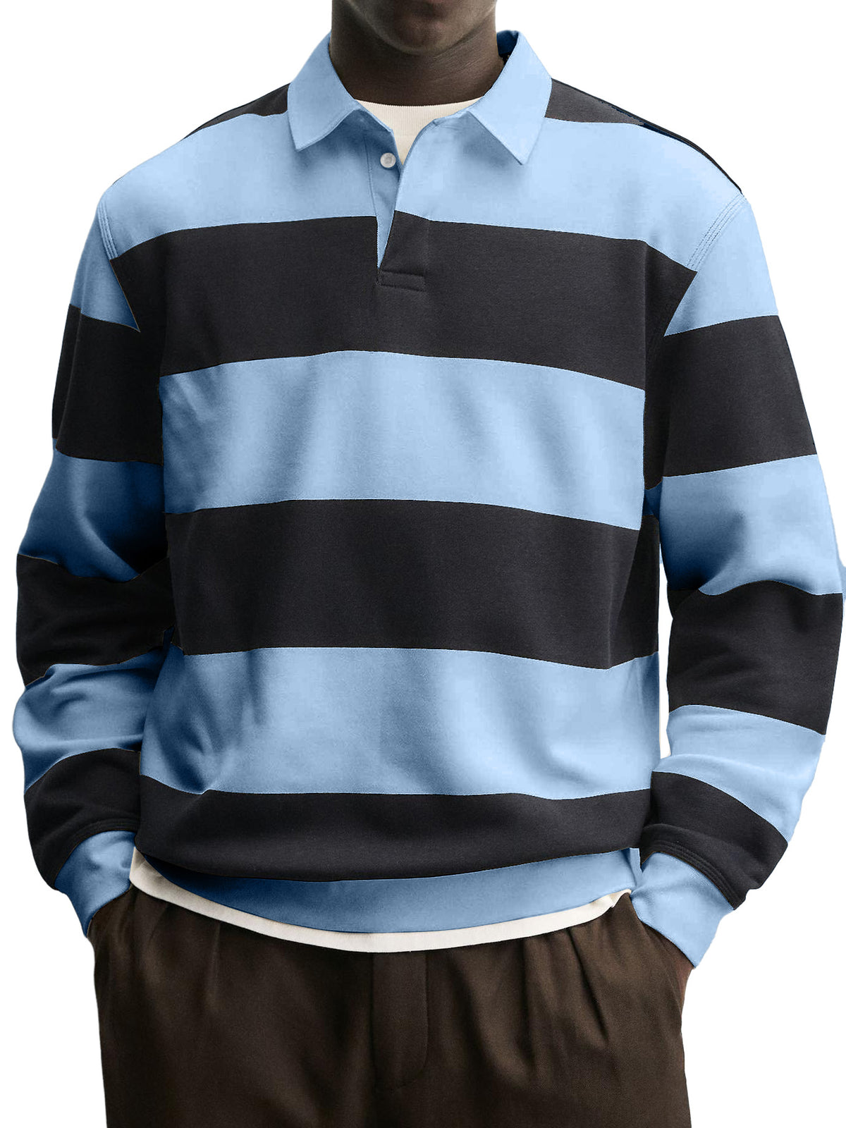 Men's Casual Striped Contrast Collar Polo Shirt