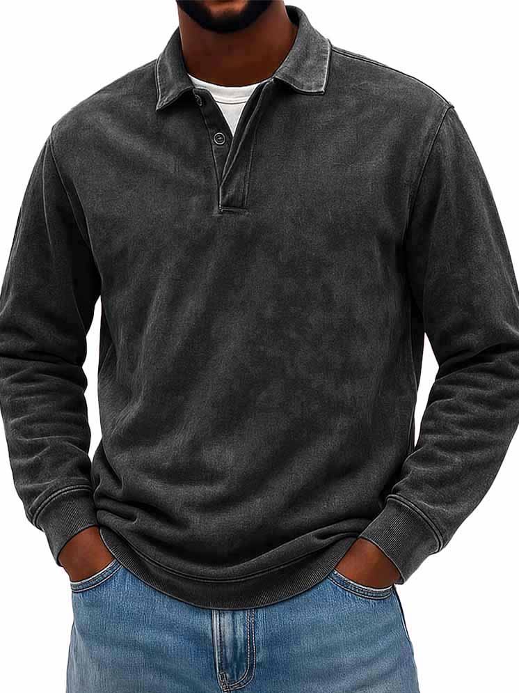 Men's Wear Fashionable Casual Daily Two-layer Placket Design Lapel Long-sleeved Polo Shirt 